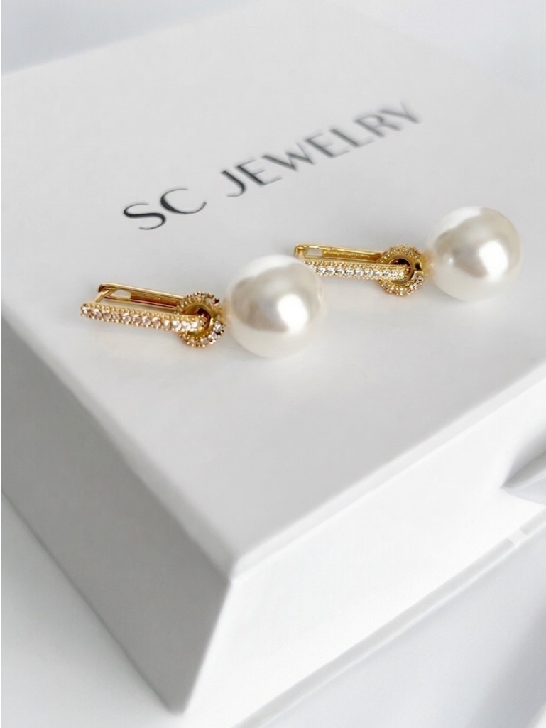 Pearl Hoop Earrings | Removable Part | 14k Gold Plated Luxury Jewelry